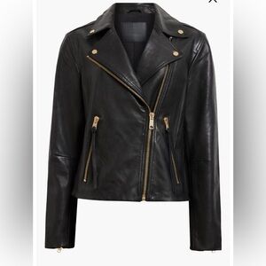 All Saints Dalby Biker Black & Gold Leather Jacket